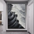 Vinilo de pared Arena de olas de playa blanca y negra 01